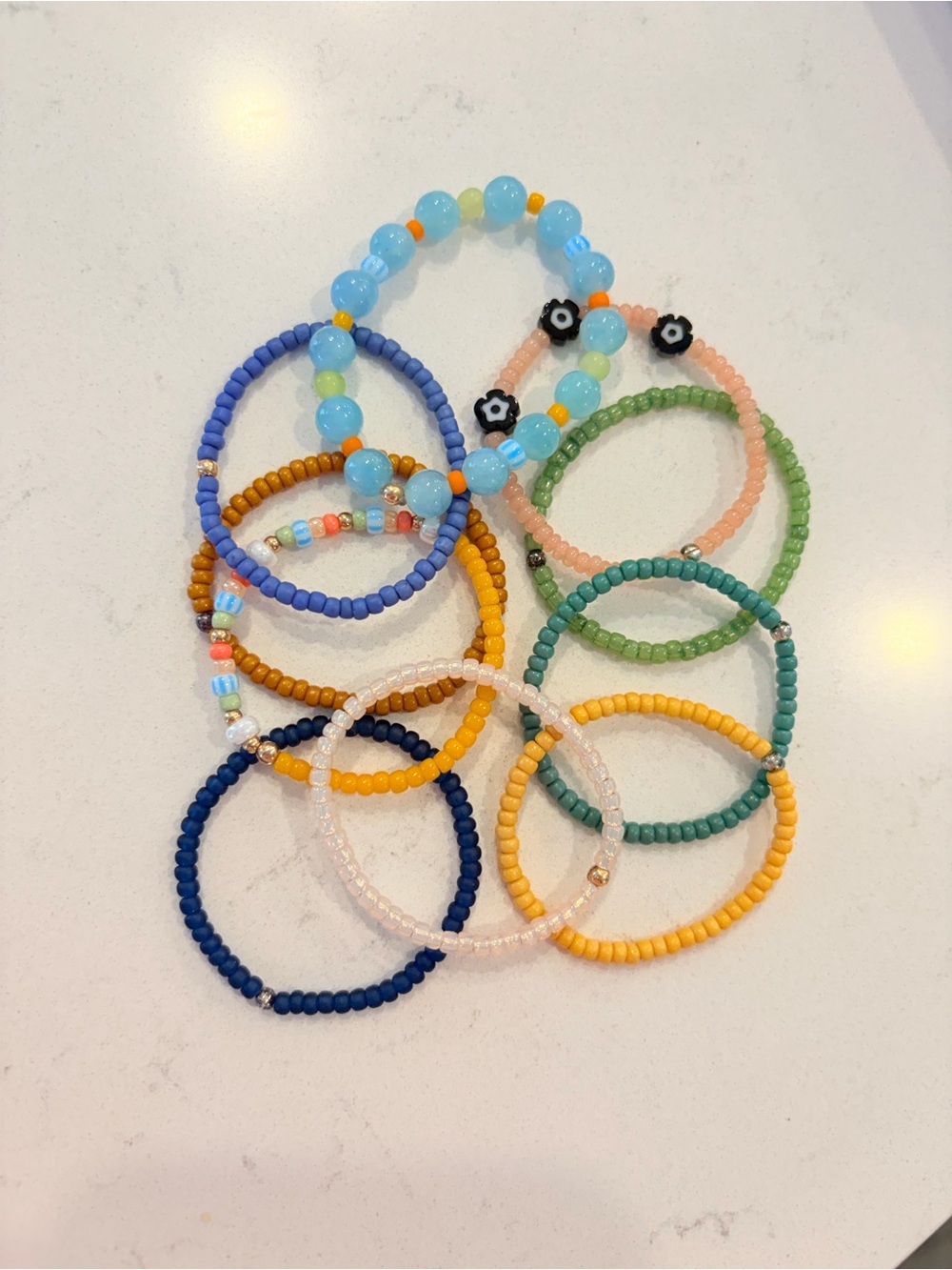Infant Multicolor Beaded Bracelet Set - Blue, Yellow, Green, Pink